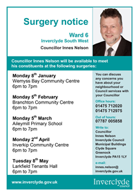 Councillor Innes Nelson Surgeries Jan-May 2018